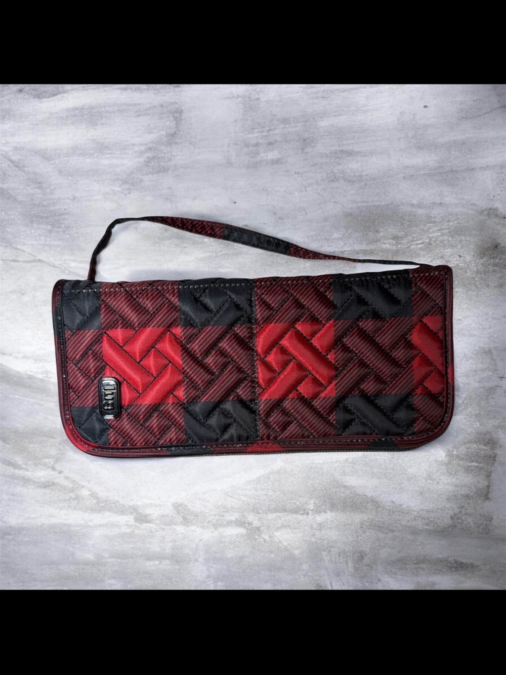 lug Red and Black Quilted Wristlet Clutch sleeper cosmetic brush organizer
